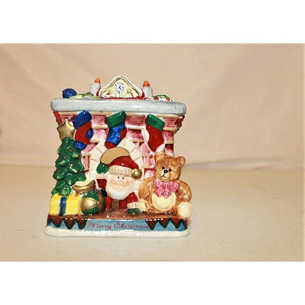 Fitz And Floyd Fireplace‎ Santa Tealight Candle Teddy Bear Stockings Collectable